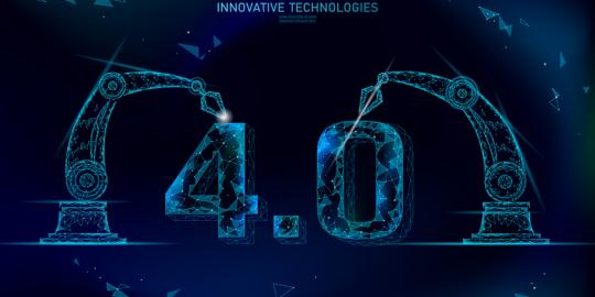 Blue outlines of robots for manufacturing